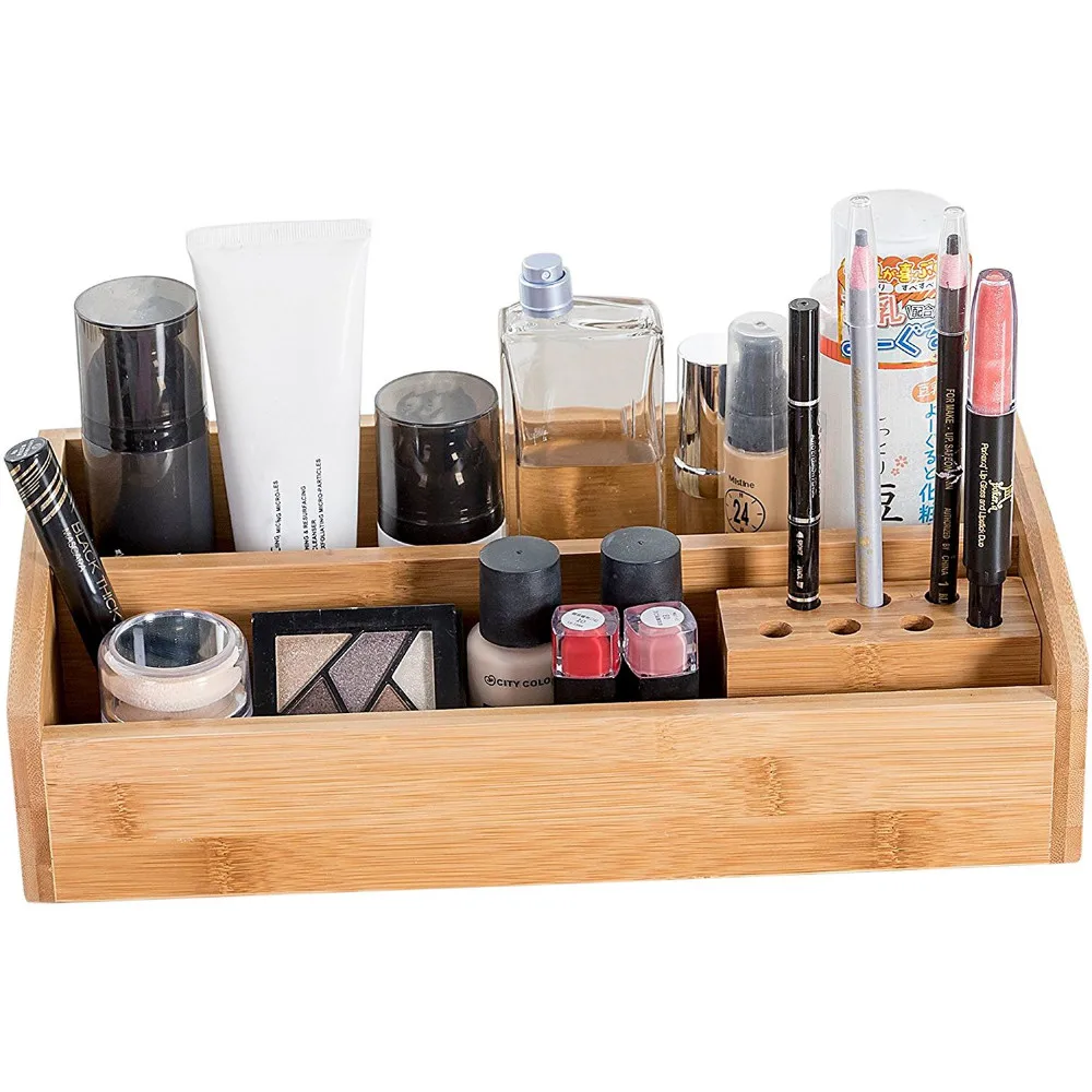 Natural Bamboo Bathroom Tray Caddy Makeup Organizer Holder For