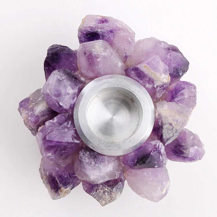 Yase Natural Fluorite Candle Stand Crystal Stone Amethyst Candle Holder ...