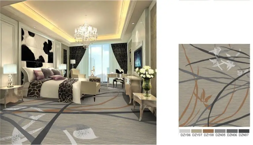 100% PP Material Grey Color Pattern Design Luxury Hotel Guestroom Carpet