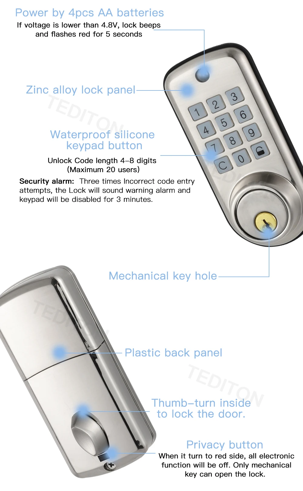 Tediton Günstige Elektronische Passwort Tastatur Riegel Keyless