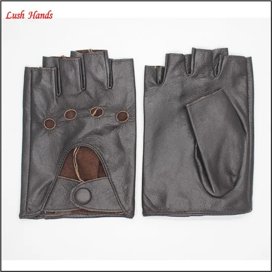 ladies fingerless dark brown fitness leather hand gloves
