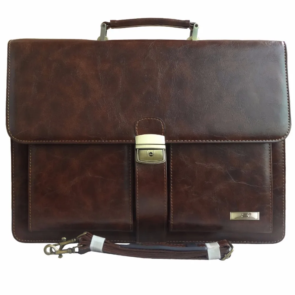 Fashion New Design High Quality Brown Pu Leather Men Briefcase With