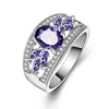 Purple Cubic Zircon Oval Cut Pave Setting Ring CZ Engagement Wedding Ring Gifts