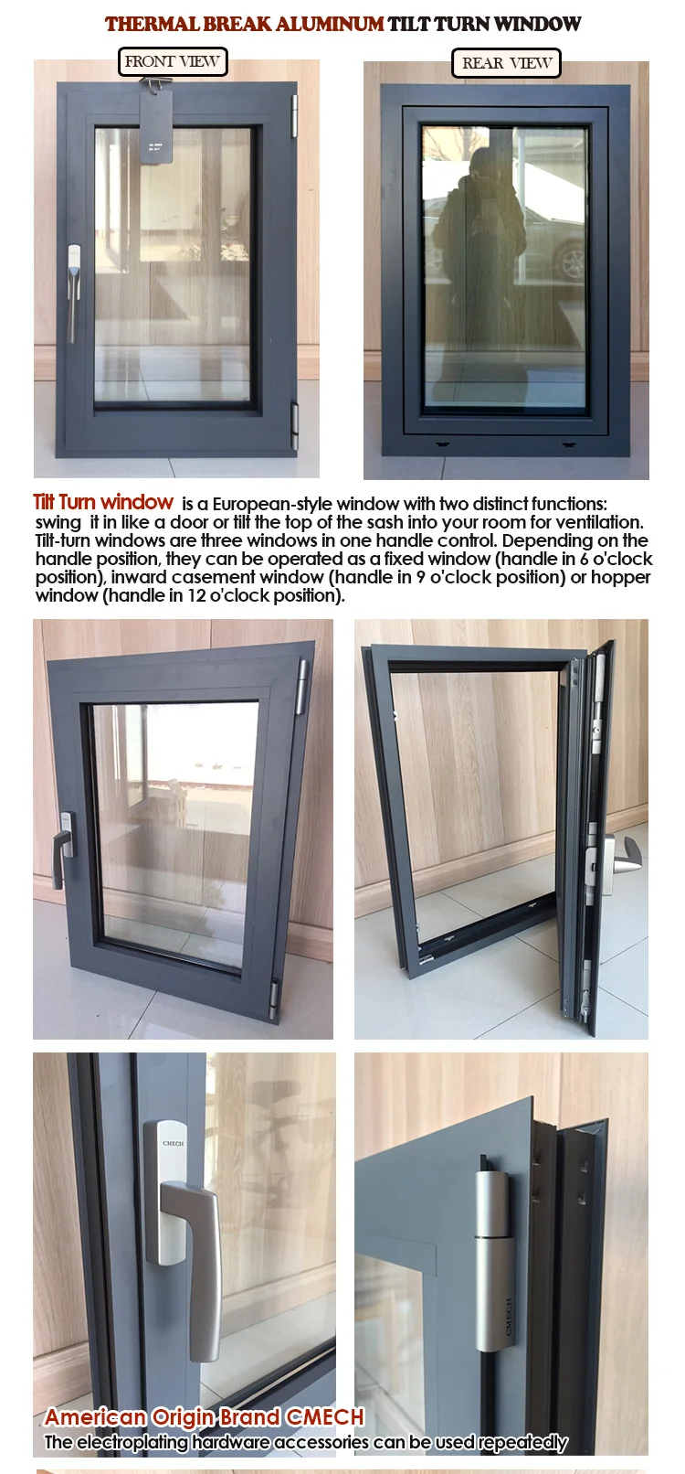 Double swing french casement window aluminum tilt and turn windows grey aluminum windows