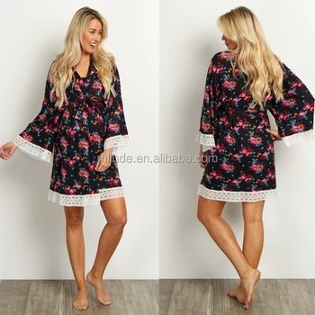 black floral maternity robe