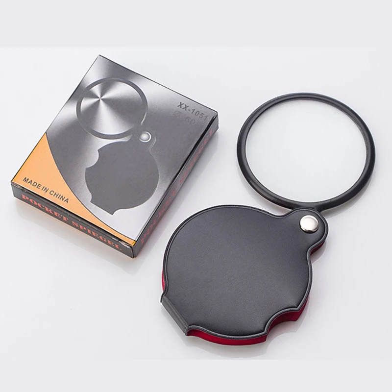 High Quality Portable Pocket Folding Leather Case Magnifier 6x Optical Glass Lens Magnifier 1975