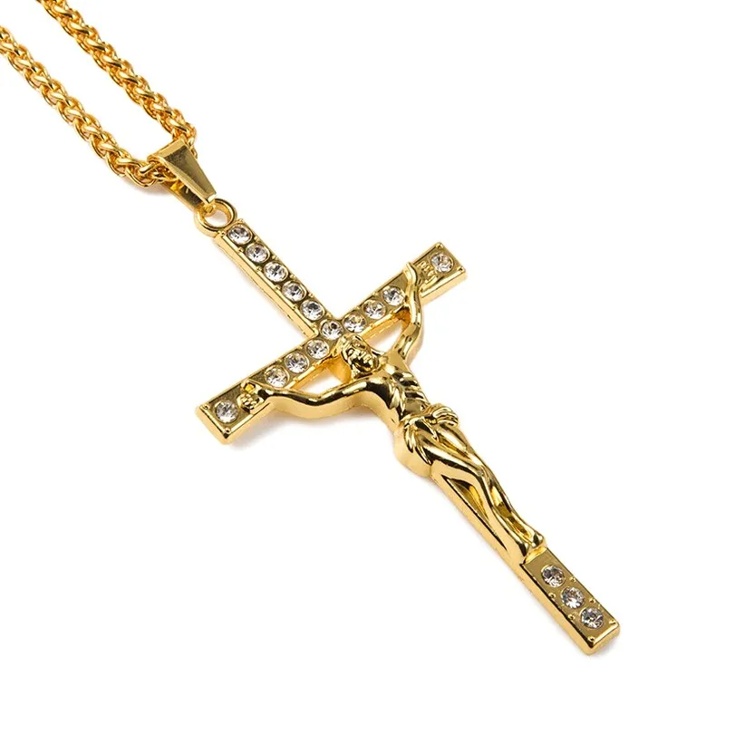 Best Sale Shiny 14k Gold Long Crucifix Cross Necklace For Men - Buy ...