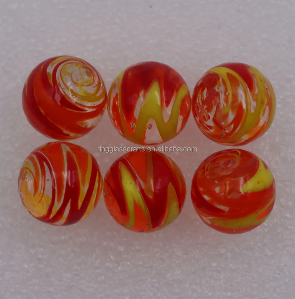 16mm Round Handmade Rainbow Ball 14mm Orange / Red / Yellow Swirl Glass