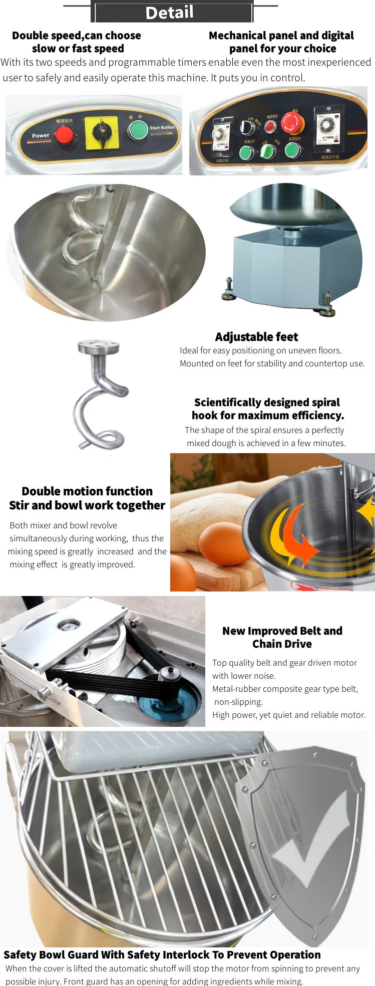 Commercial Dough Mixer Machine Electric Hs 50kg Bread Hs50 Spiral Dough