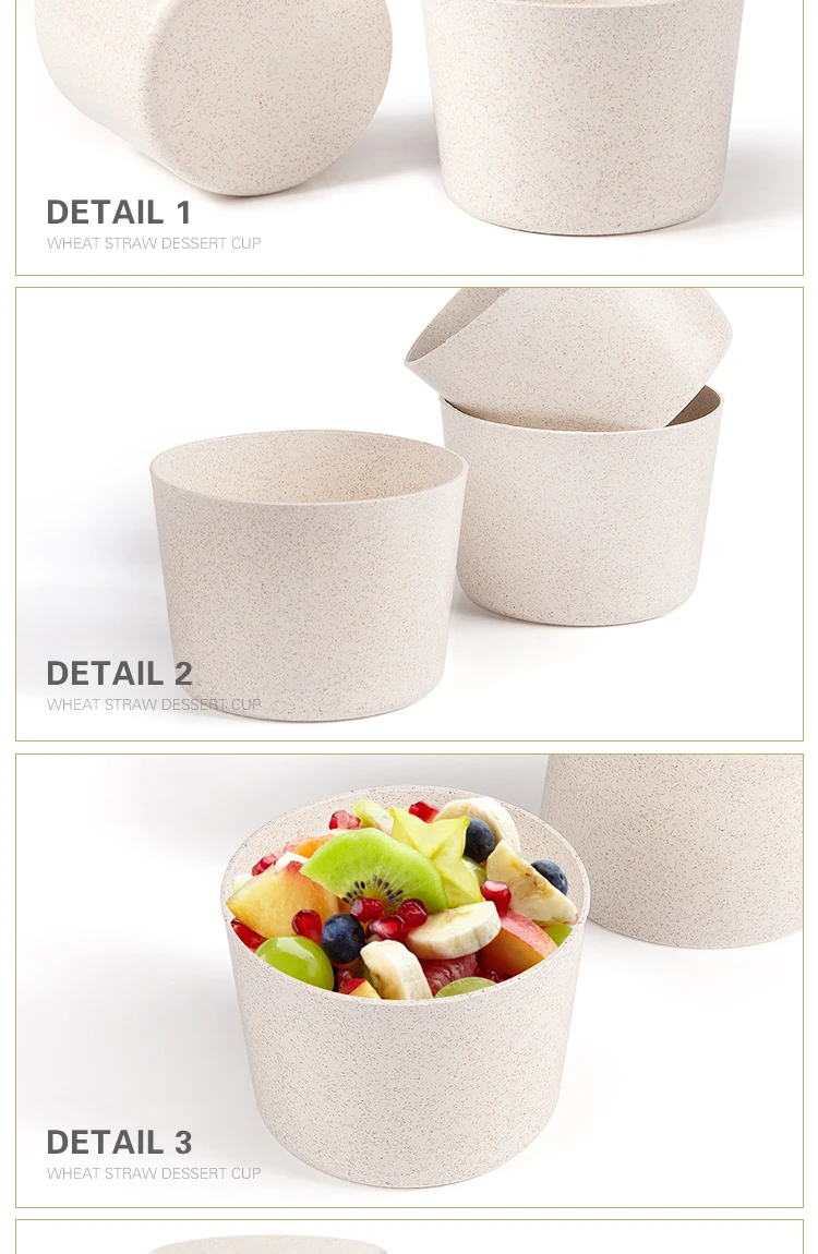 Eco Friendly Biodegradable New Material Wheat Straw Plastic Dessert Cup