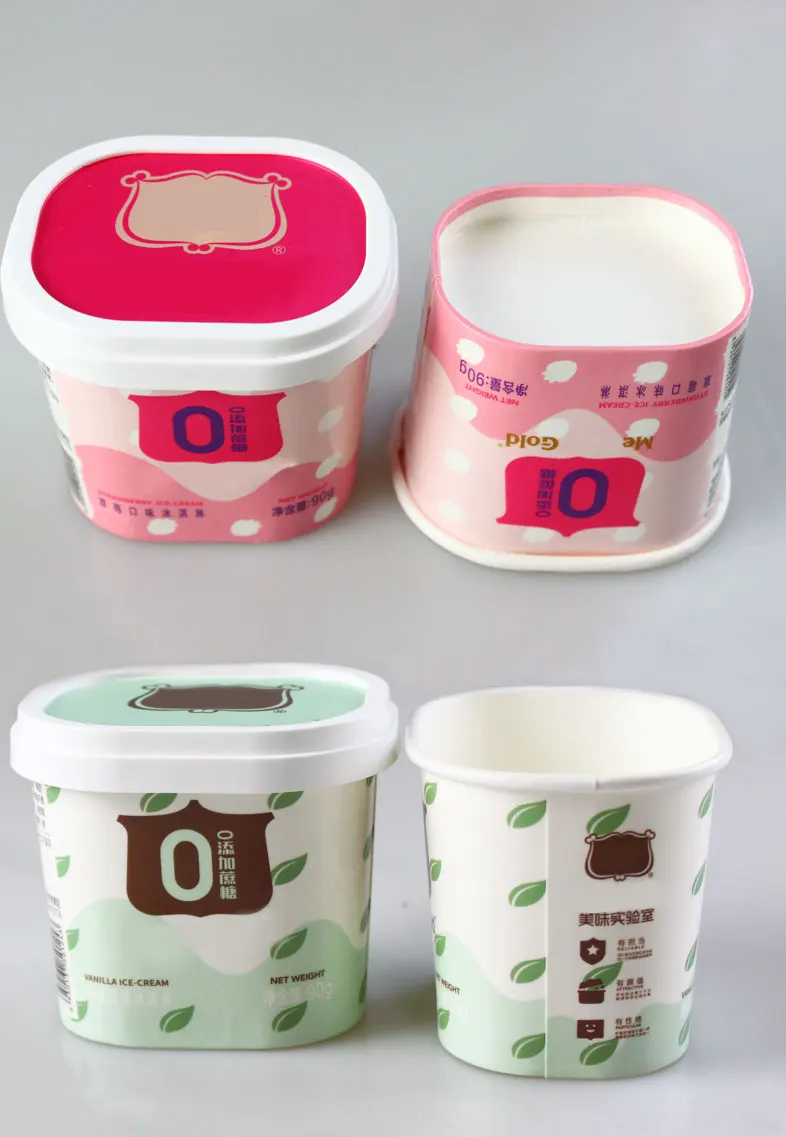 Disposable Square Bottom Snack Custom Printed Paper Cup With Plastic