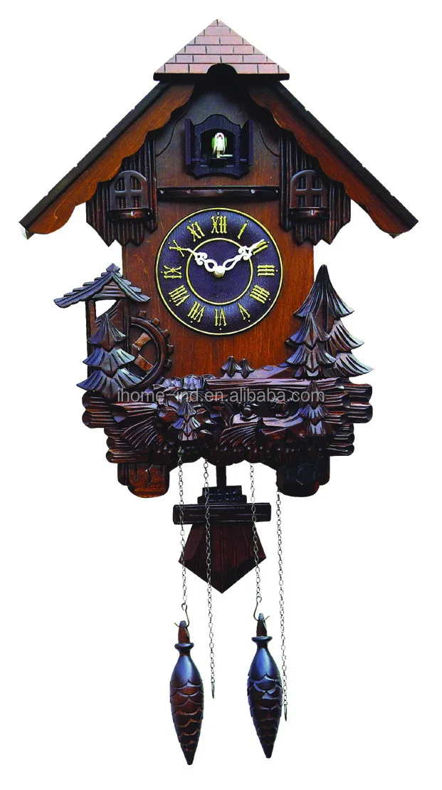 Handcarved Wooden Cuckoo Clock Bird Come Out Wall Clock Home