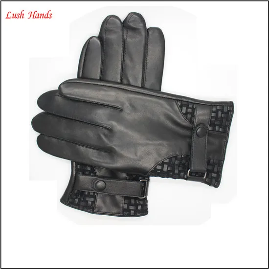 genuine lambskin hand bands leather for men and gloves velcro on palm with buttons