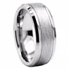 Factory Direct Tungsten Jewelry 8mm Mess Brushed Ridged Edges Steel White Tungsten Carbide Ring