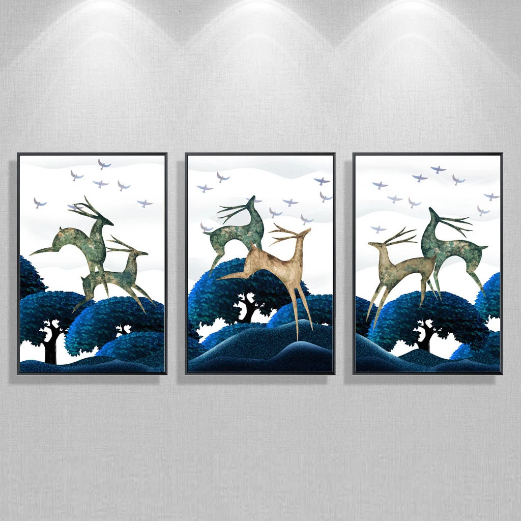 3 Pieces Abstract Decorative Abstract Bull Wall Modular Pictures Canvas