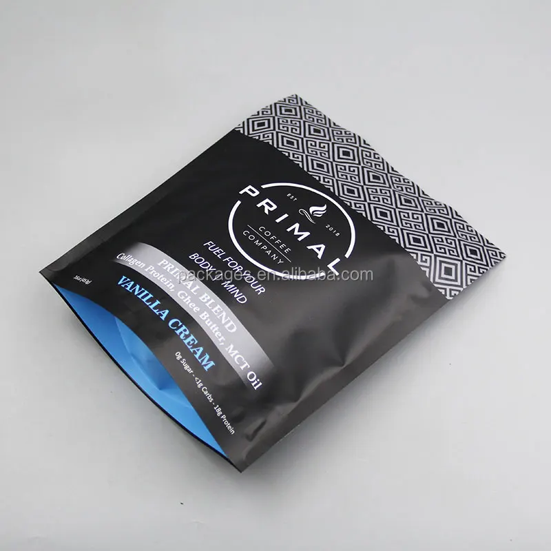 Vacuum Sealed Coffee Bean Bags Custom Printed Quad Seal Matte Black