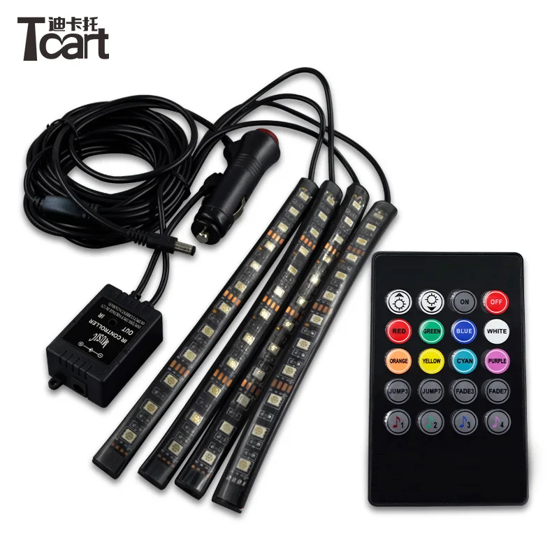 12V RGB Flexible LED Strip with IR remote sound activated control Car Internal Interior Foot Atmosphere Light