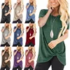 13Colors Women's Fashion Spring Summer Casual Short Sleeve Tunic Tops Round Neck Irregular Shirts Ladies Pure Color Knot Blouses