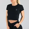 Fashion New Women Crop Tops Gym Fitness Black Roll Hem Crop Top Cheap Bulk