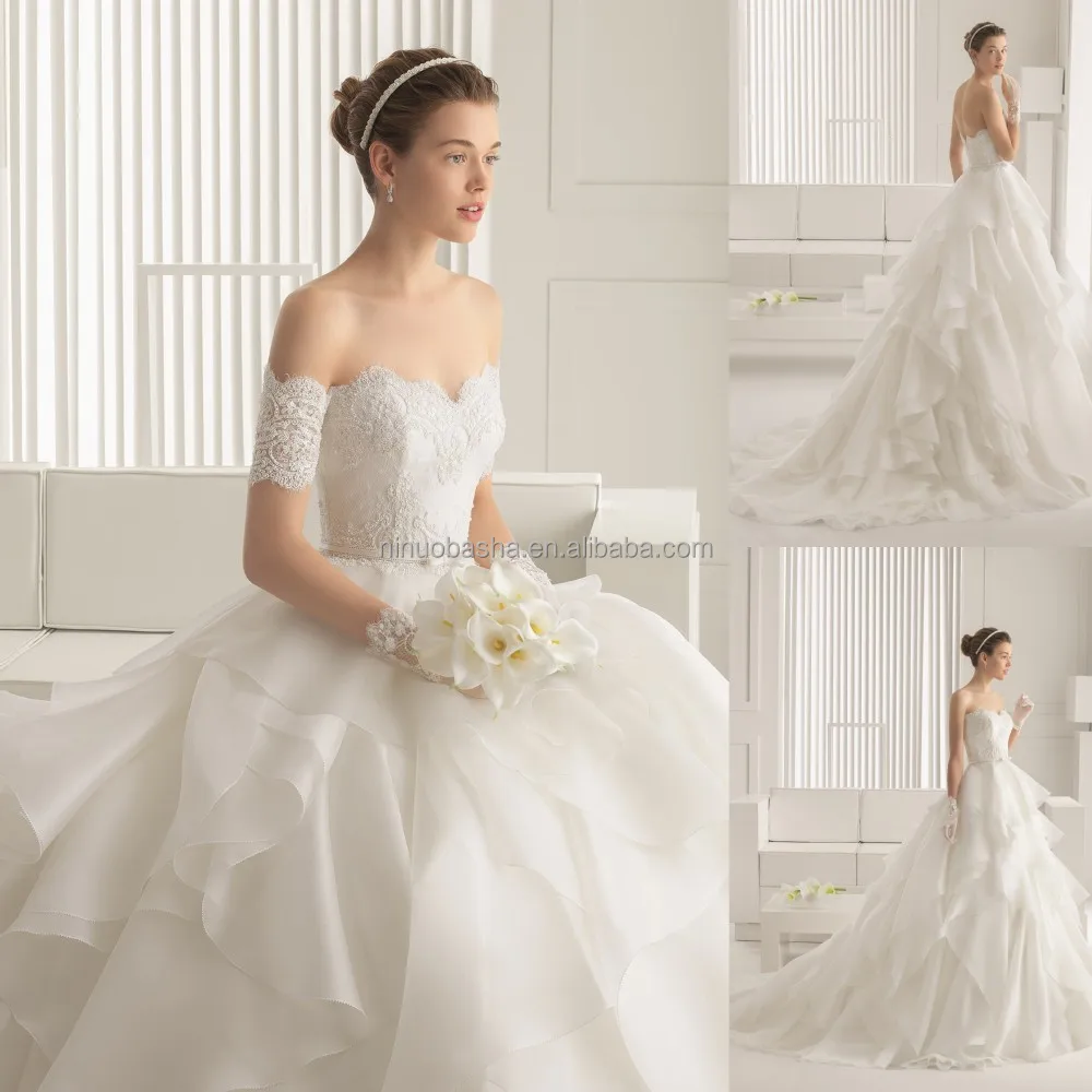 Gorgeous 2015 Sweetheart Lace Bodice Ruffled Organza Skirt Long Ball Gown Wedding Dress With Lace Jacket Custom Made NB1032