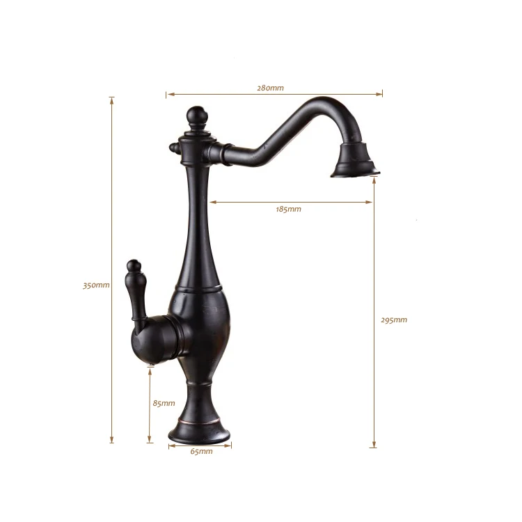 Retro Black Brass Curved Single Lever Kitchen Sink Mixer Faucet Tap