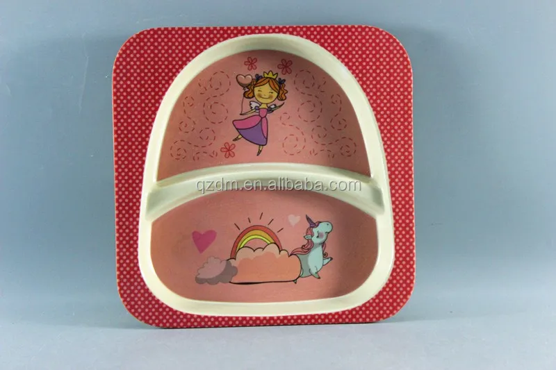 Bamboo Fiber Melamine Square Divided Plate For Children