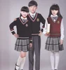 New designed plaid lady dress korean school girls uniforms cotton shirt + plaid straps skirt japanese high school uniform