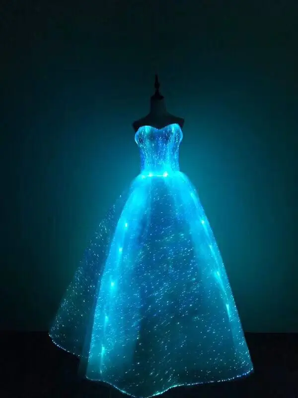 Light Up Optical Fabric Clothes Women Evening Party Gown Ball Banquet ...