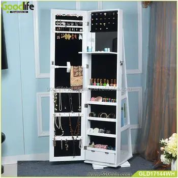 Wooden Swivel Jewelry Cabinet With Dressing Mirror View Swivel