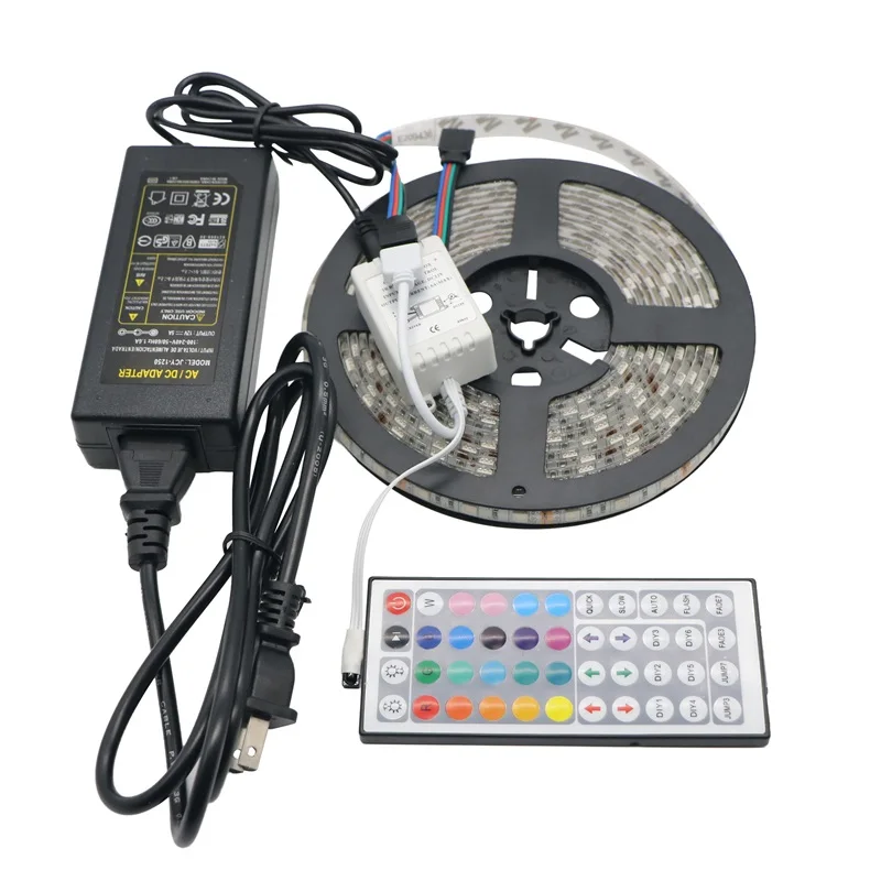 Waterproof IP65 5050 LED Strip Kit Color box 5M 300LEDs 12V RGB Flexible Strip Light +44 Key Controller +12V 3A Adapter