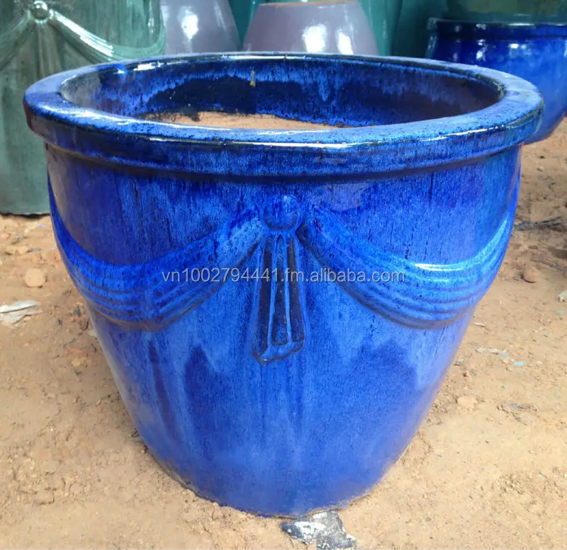 Wholesale Outdoor Glazed Ceramic Pot Green Glazed Planters