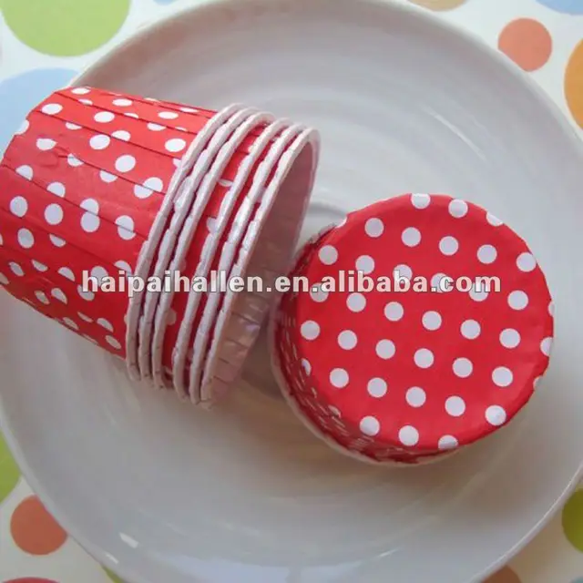 red polka dots paper pleated baking cups