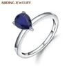 Abiding Natural Blue Sapphire Water Drop Gemstone Wedding Rings Women Fashion Promise Engagement 925 Sterling Silver Pearl Ring