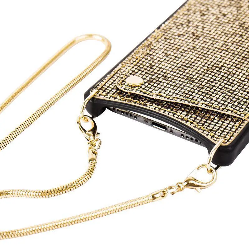 Crossbody Smartphone Bling Leather Wallet For Iphone Neck Strap Phone