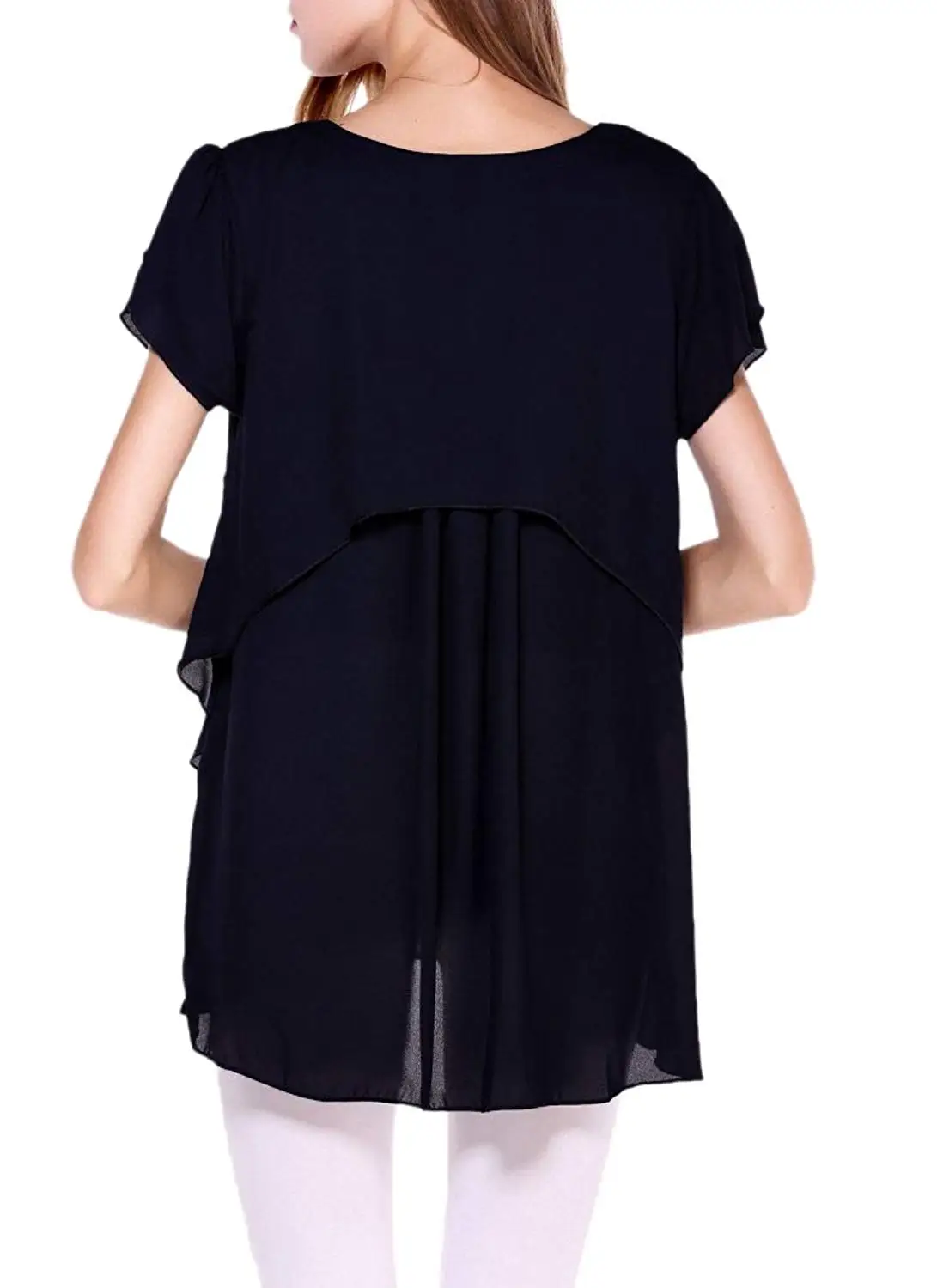 Afibi Women's Loose Casual Short Sleeve Chiffon Top T-Shirt Blouse