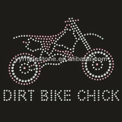 Iron-On Rhinestone Design Grey Motorcycle Live Ride Transfer Biker Bling Motif