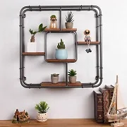 Rustic loft wood metal creative wall mount shelf ladder storage organizer flower decor bedside kitchen wood floating rack