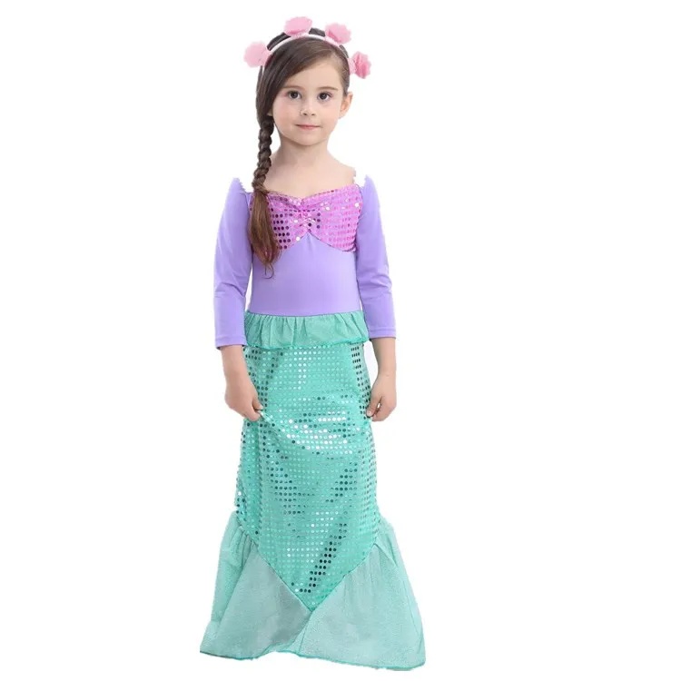 2-6 Years Girls Mermaid Tail Dress Lovely Long Sleeve Ariel Cosplay ...