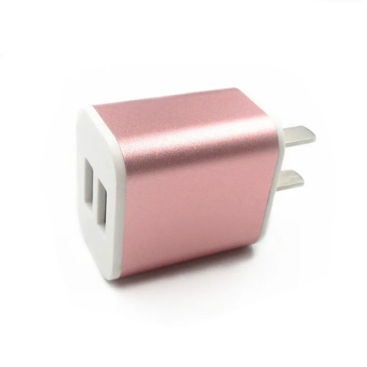 New Product Pink Aluminum Alloy Us 2 Port Usb Mobile Phone Charger