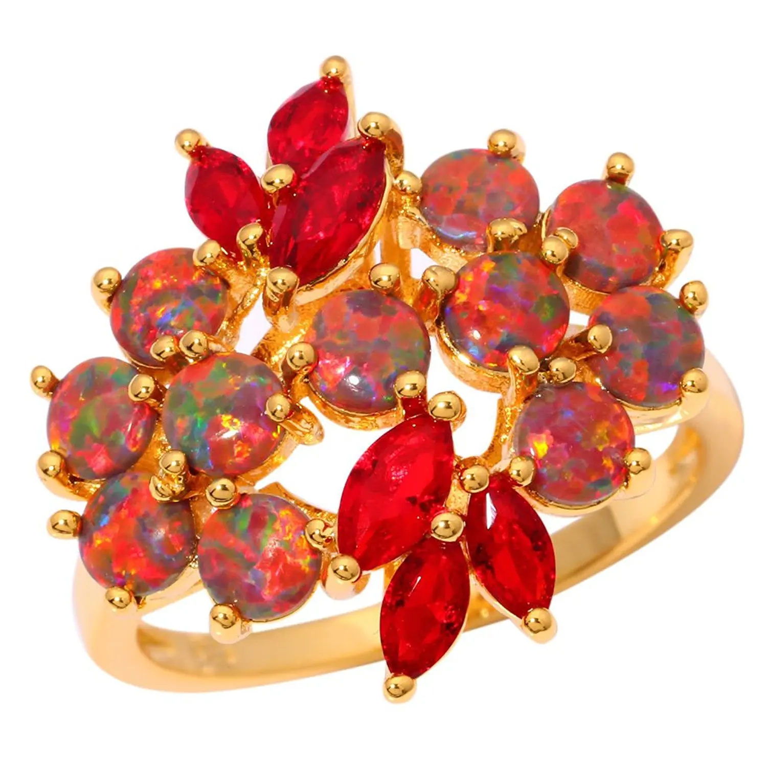 CiNily White Fire Opal Kunzite Gold Plated Women Jewelry Gemstone Ring Size 7 8 9 10
