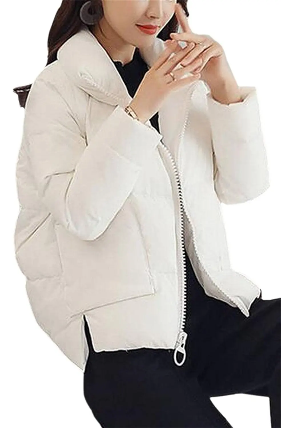 HTOOHTOOH Womens Solid Faux Fox Slim Fit Short Jacket Coat Outwear