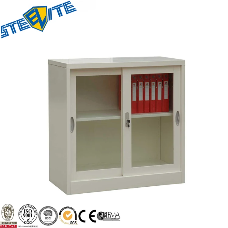 Two Glass Doors Half Height White Corner Storage Cabinet With