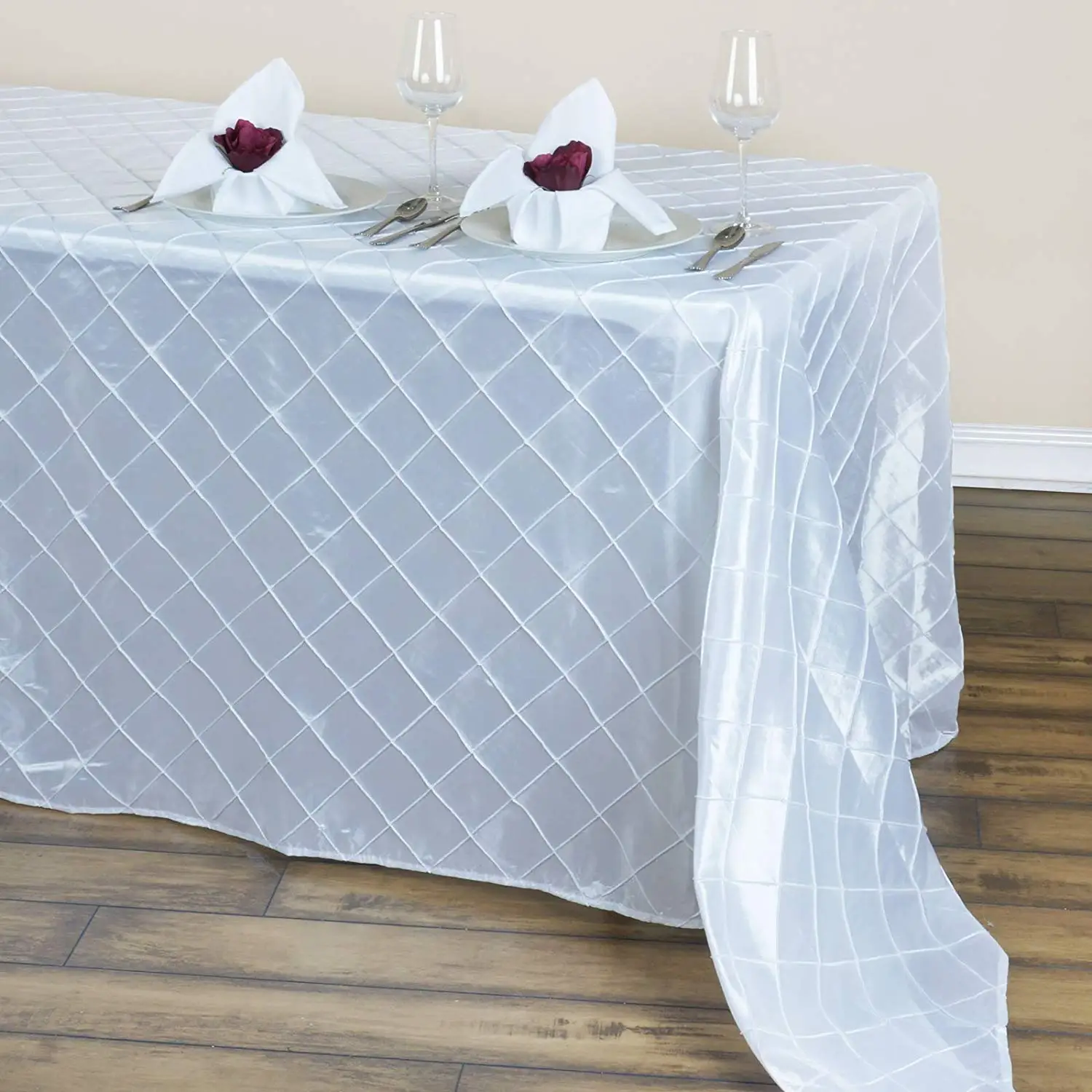 Efavormart 90" x 132" White Taffeta Tablecloths Pintuck Table linens for Kitchen Dining Catering Wedding Birthday Party