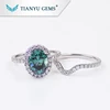 Tianyu gems Customized 14k/18k white gold ring 7*9mm oval old mine cut blue moissanite engagement halo ring set