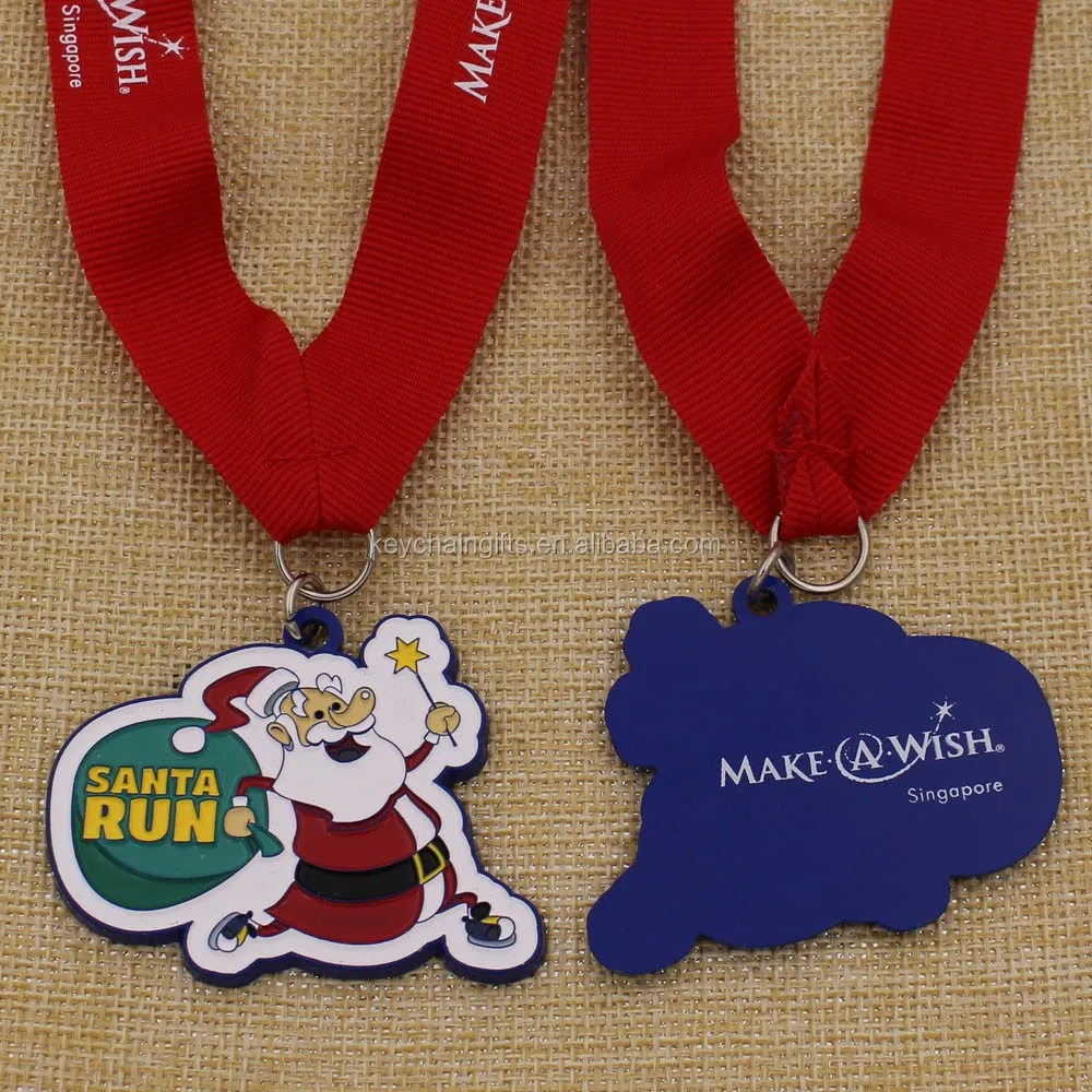 Custom Novelty Color Filled Running Medals Soft Enamel Santa Medals For