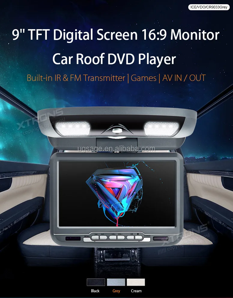 Xtrons 9" Tft Lcd Screen 169 Monitor Car Roof Dvd Player With Usb/sd