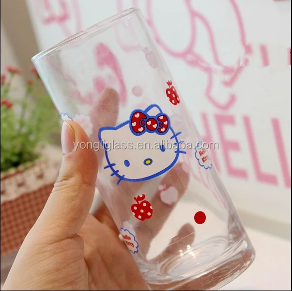 Wholesale cheap hello kitty drinking glass ,custom christmas drinting glass,drinking water juice milk glass