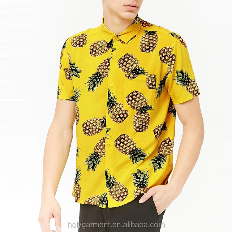 Pineapple Button-front Hawaiian Mens ...
