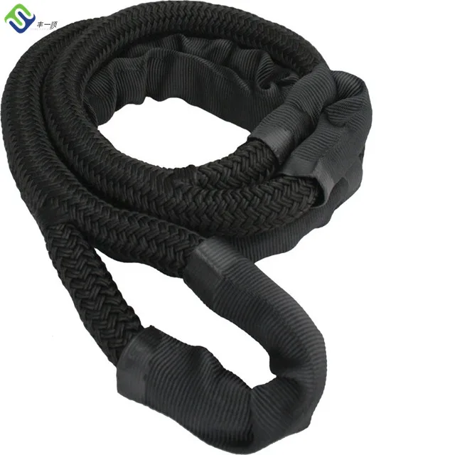 Black 1" x 30' Kinetic Vehicle Recovery Tow Rope With High Strength