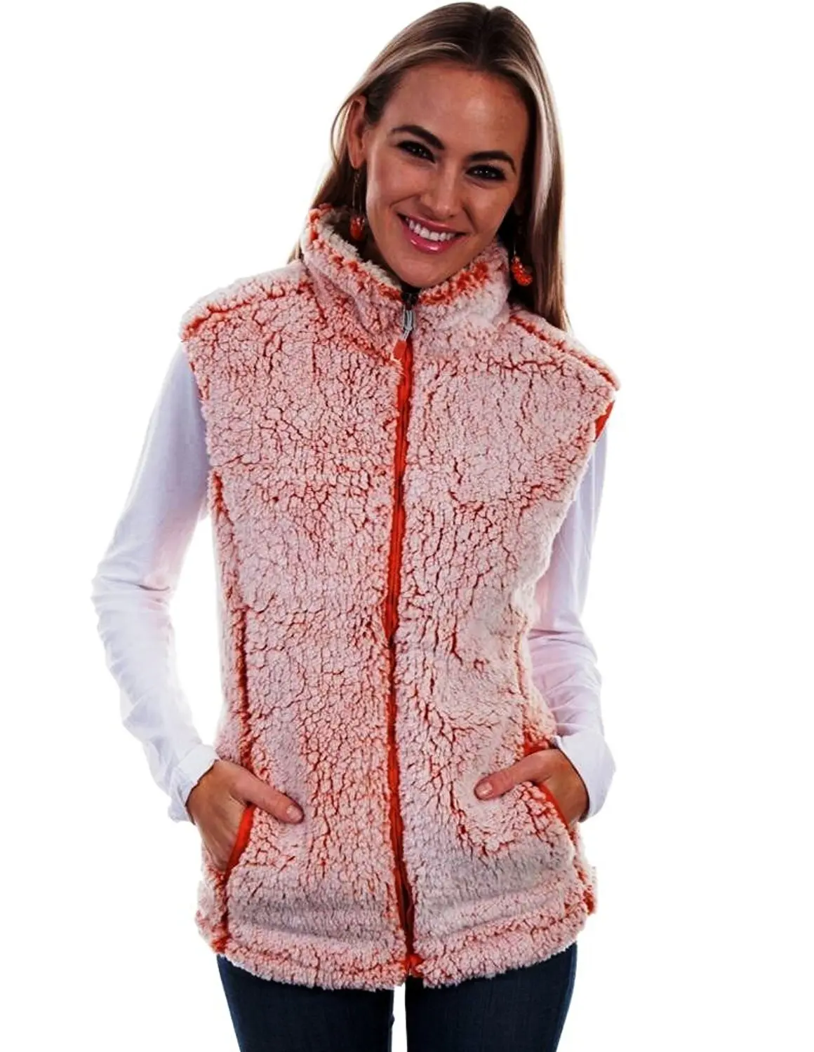 Gree Tea Green Tea, Tipped Two Tone Womens Sherpa Vest, Orange Color, Size Medium